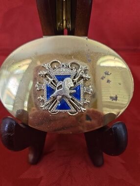 Dunhill Gold-Tone Oval Compact Featuring Blue Enamel Maltese Cross And Lion